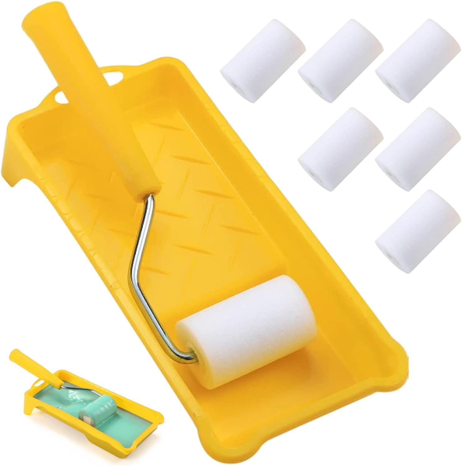 6Pcs 2 Inch Small Paint Roller Set,Foam Paint Roller Kit,Washable Reusable Touch up Paint Roller for Walls Door,Cabinets,Deck Railing Painting image number 4