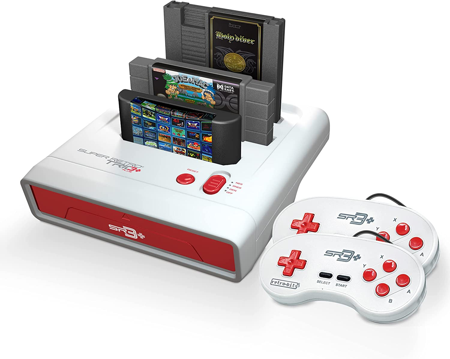 Retro-Bit Super Retro Trio HD plus 720P 3 in 1 Console System (2018) - for NES SNES and Sega Genesis Original Game Cartridges - Red/White image number 6