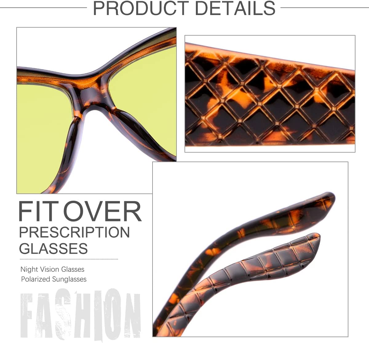 Night Driving Glasses Fit over  Glasses anti Glare Polarized, Wrap around Night Vision Glasses for Men and Women - Black Frame Yellow Lens image number 3