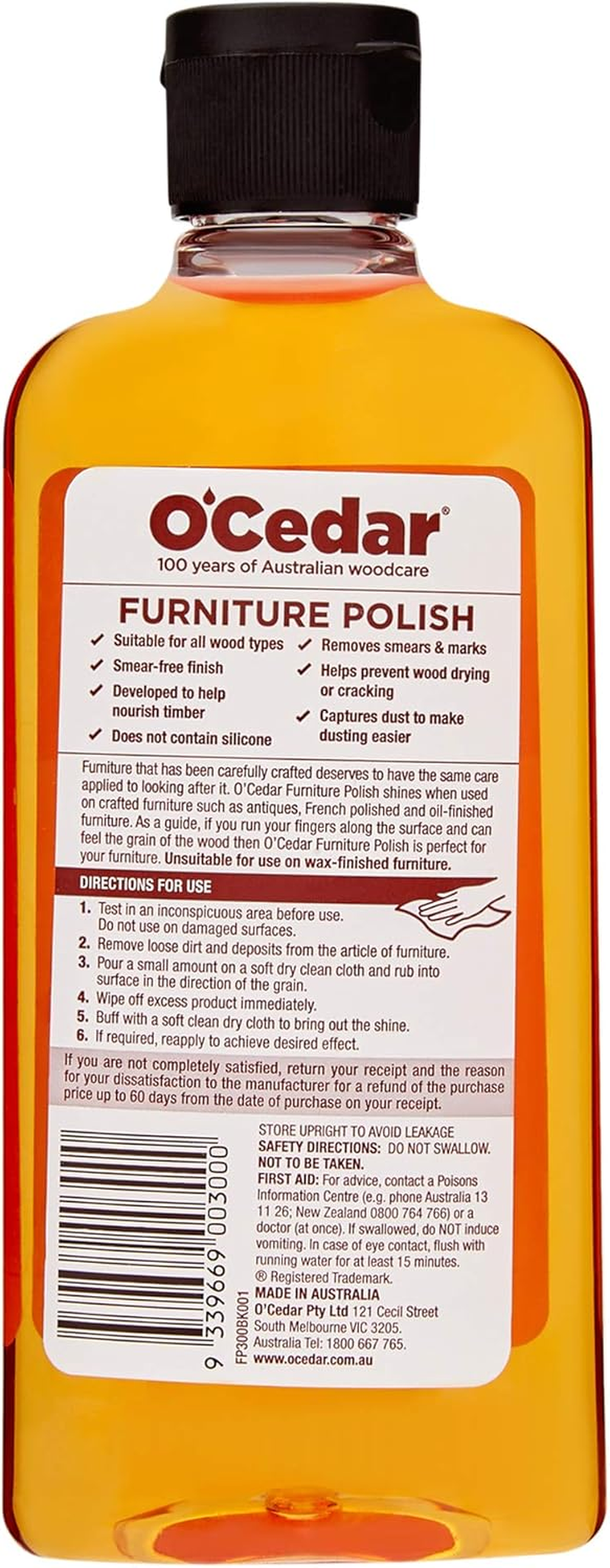 O'Cedar Wood Polish 300ML - Home Furniture Care Stain Scratch Concealer Varnish