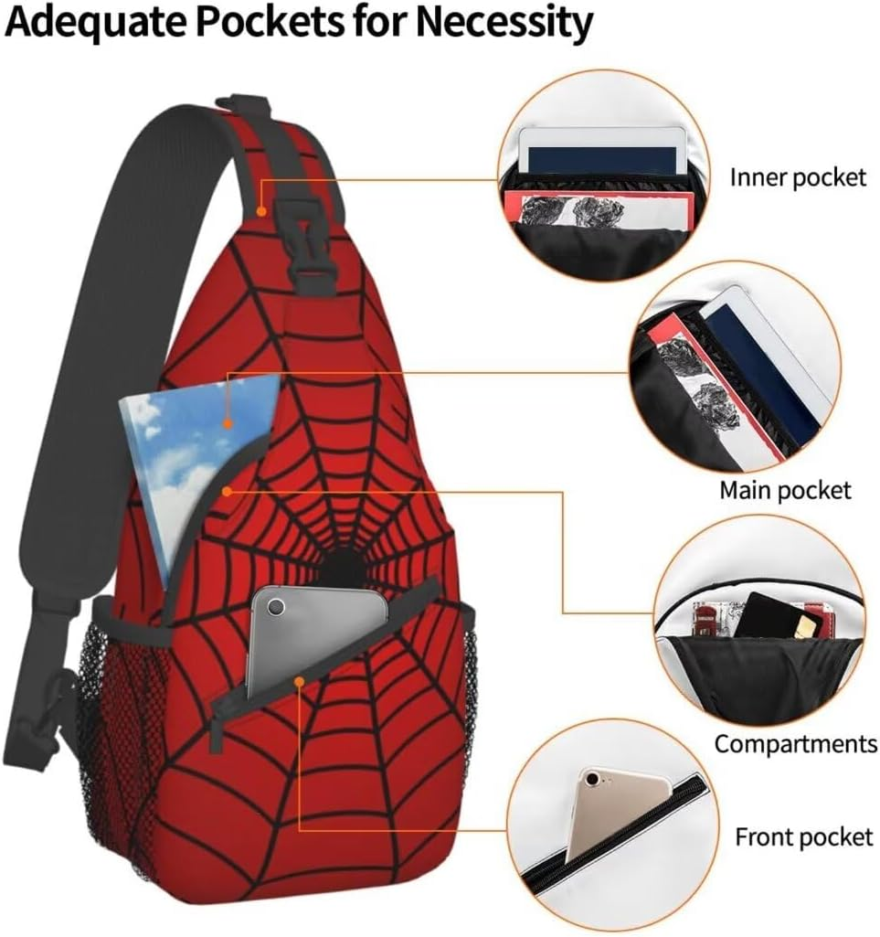 COFEIYISI Unisex Sling Bag Crossbody Backpack for Men Women Casual Chest Bag Shoulder Backpack Sport Travel Hiking Daypack - Red Spider Web image number 4