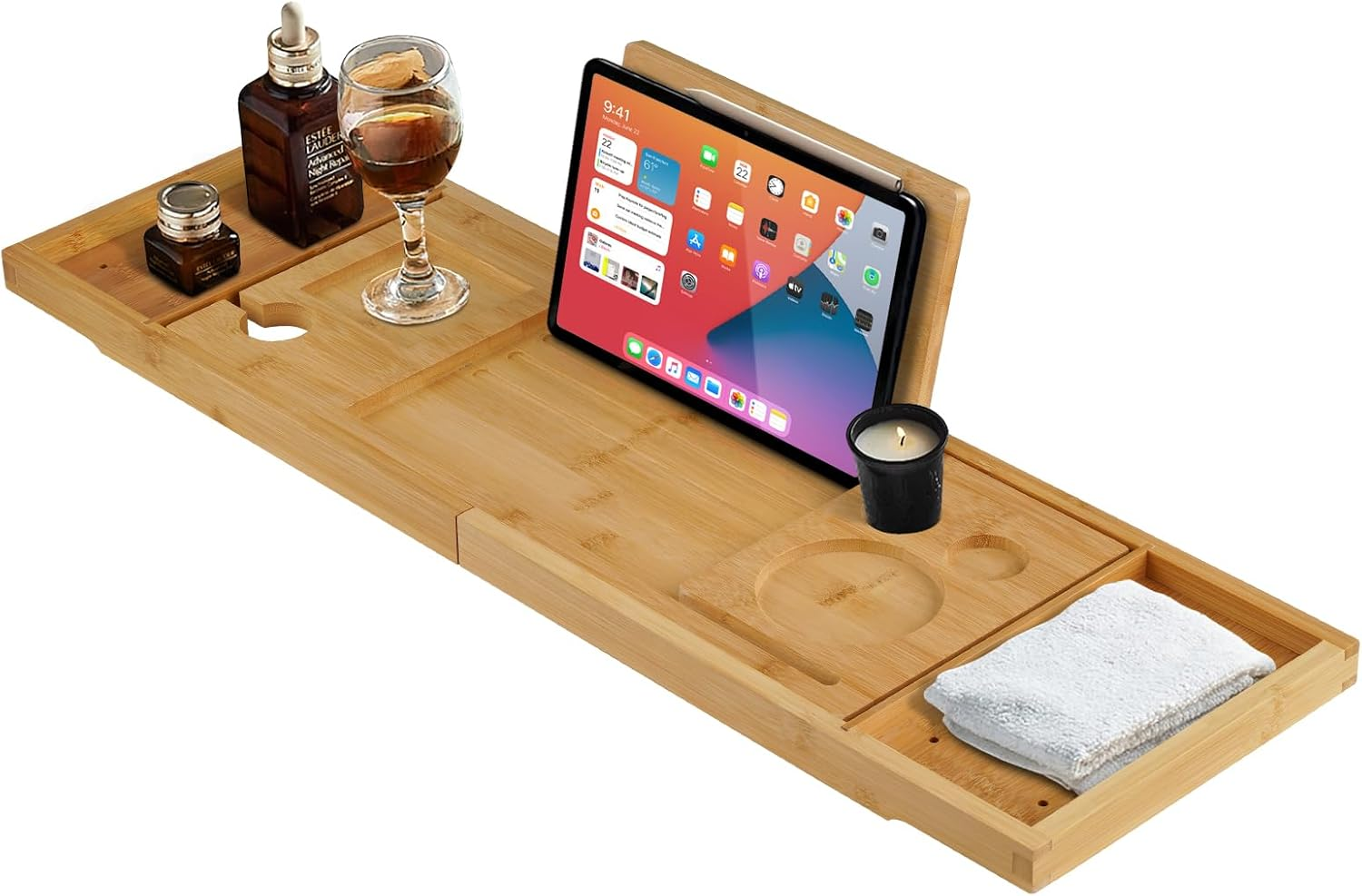 Bath Caddy Tray for Bathtub, Bathroom Bathtub Tray with Table Holder - Birthday Gifts for Women, Warming Gifts, Adjustable Bath Tray Bamboo Bathroom Accessories (Natural)