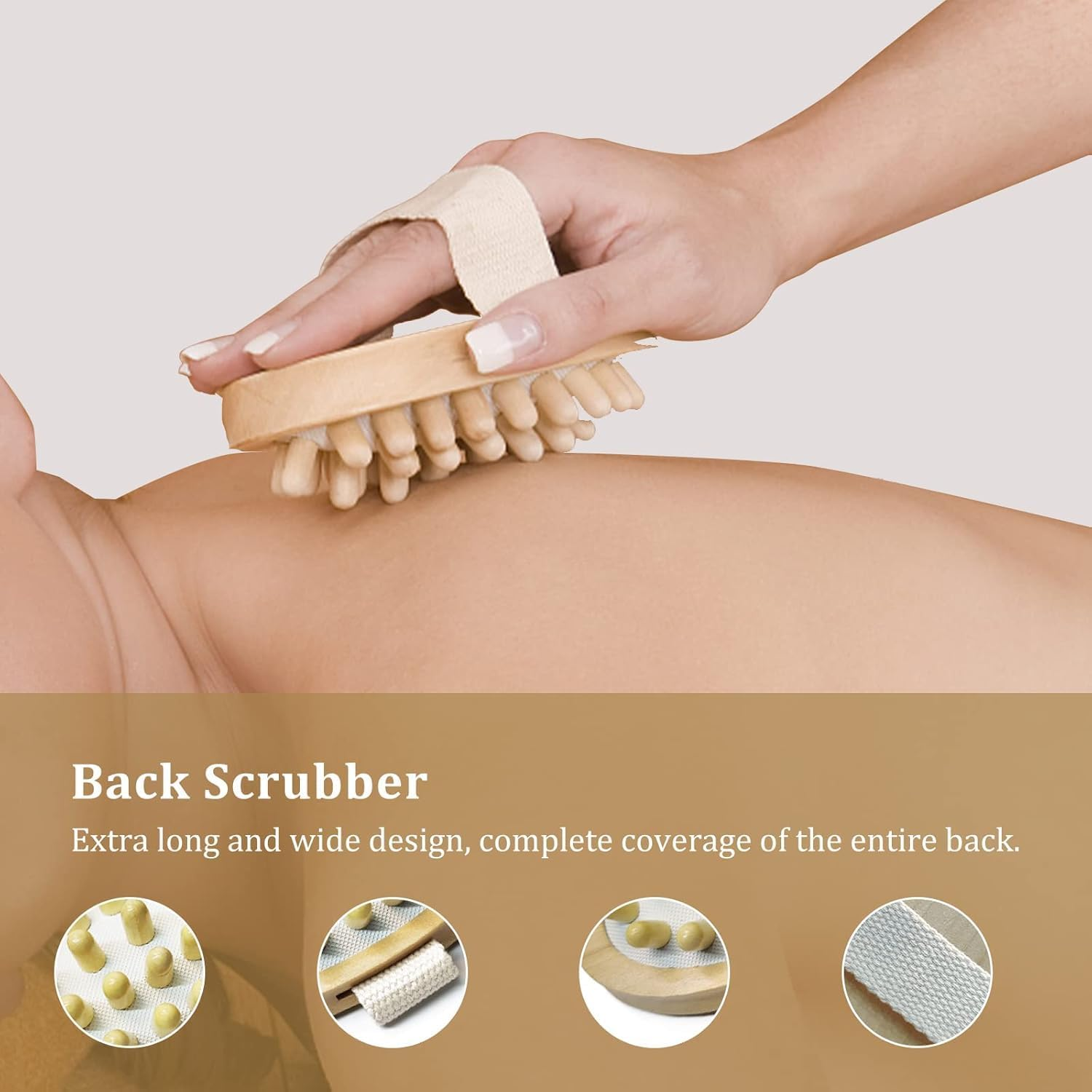 5 Pcs Exfoliating Brush Bath Brush Kit, Body Brush Set, Natural Boar Bristle Body Brush, Back Scrubber, Face Brush, Feet Brush, Massage Nodules Brush Wooden, Suitable for All Kinds of Skin image number 5