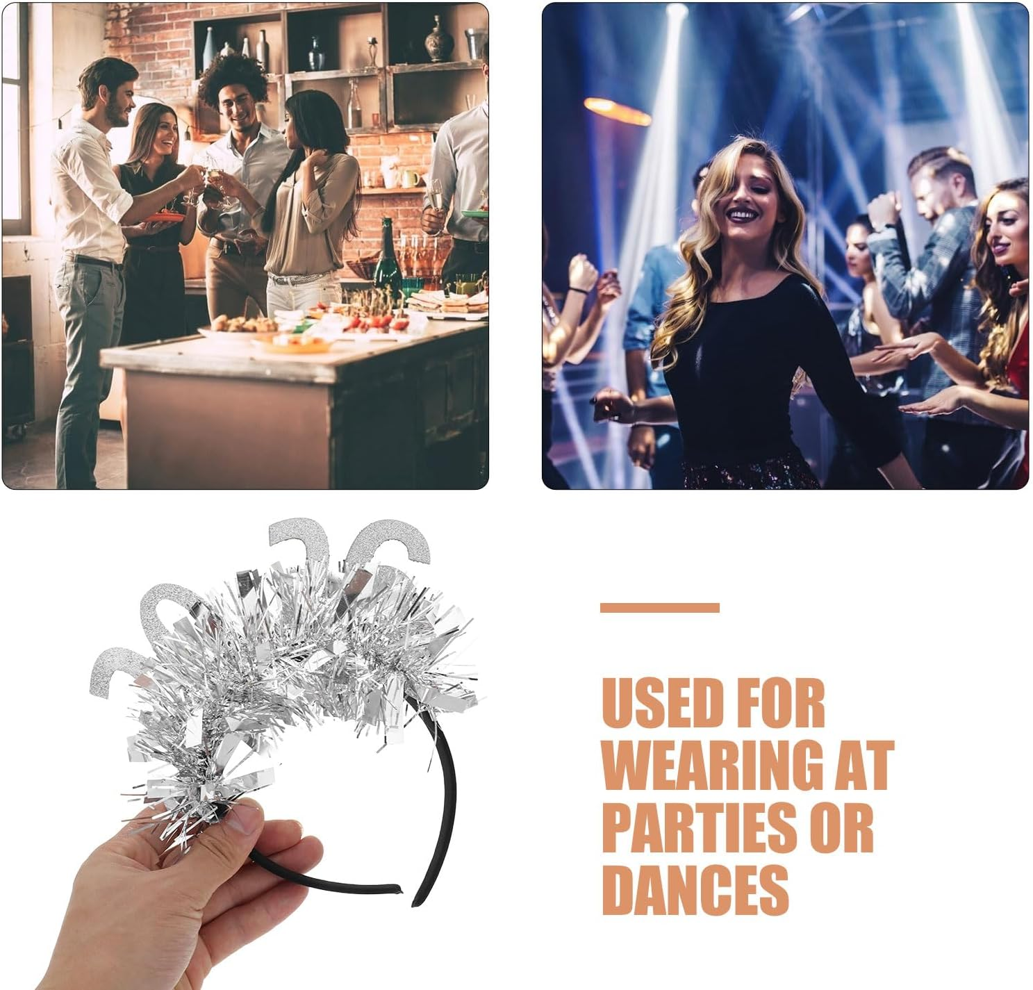 LOGOFUN 2PCS New Year Eve Headband 2026 Tassal Head Boppers for Graduation Festival Party Favors and Hair Accessories - Golden & Silver image number 3