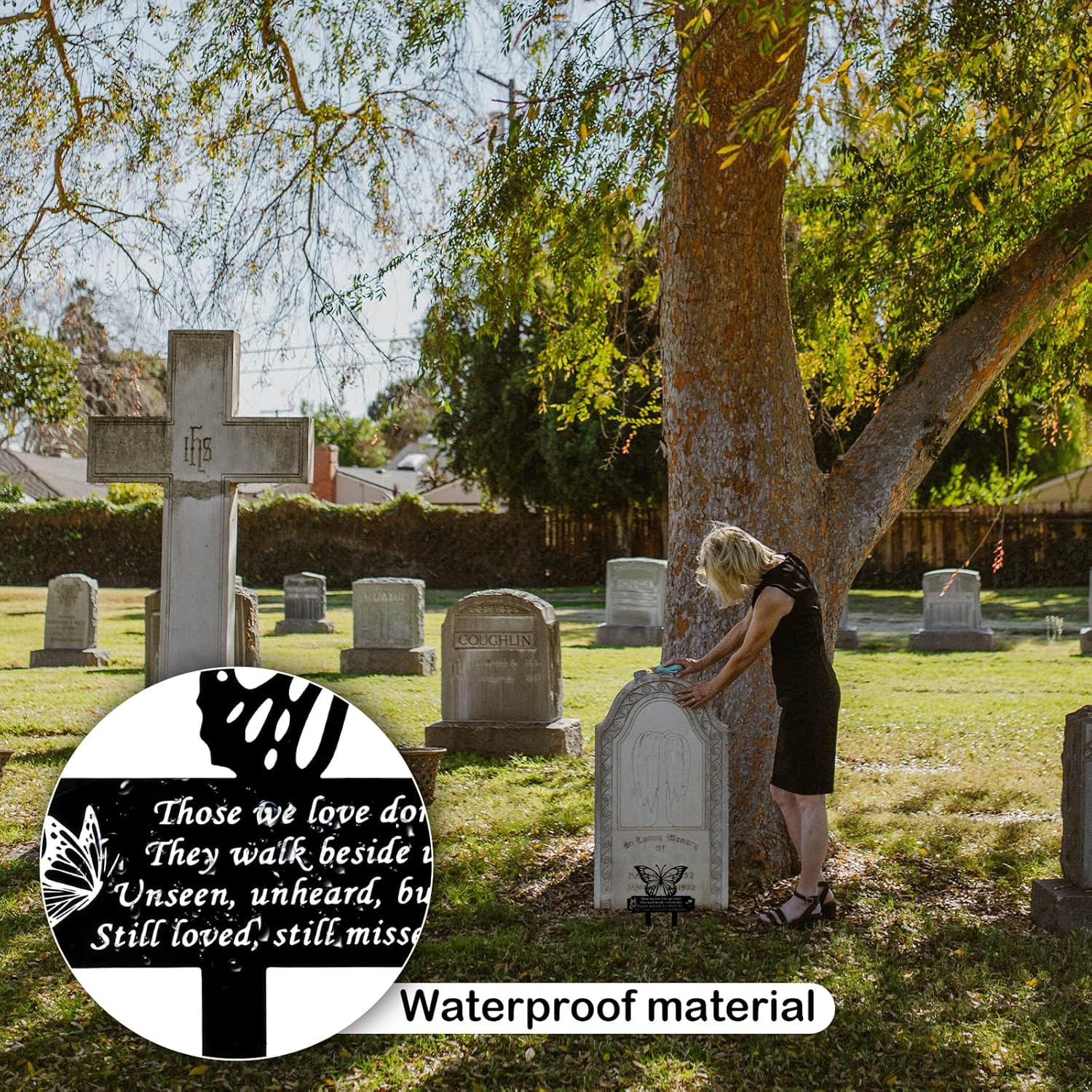 Butterfly Grave Decorations, Mental Butterfly Memorial Stakes Double-Side Memorial Signs for Cemetery Grave Cemetery Decorations for Family Mom Dad Grandparents image number 1