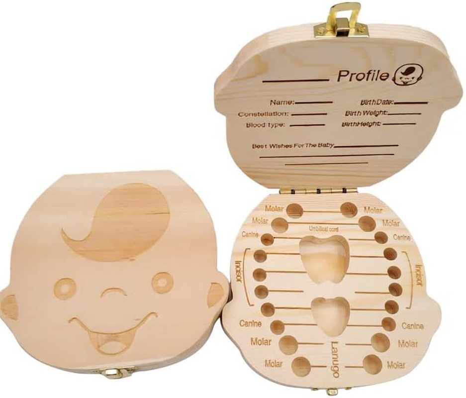 AIMALL Baby Tooth Box Organizer save Milk Teeth Wood Boy Girl Kids Storage Gift Case, Natural Safe Wood, Cute Kid Design, 4.92X4.72X1.18 Inches - Girl image number 5