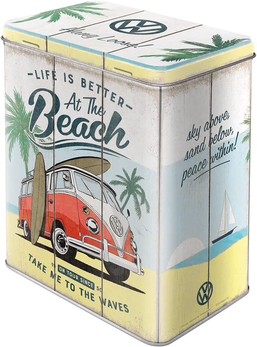 Nostalgic-Art Retro Large Storage Container VW Bulli - Beach - VW Bus Gift Idea Large Coffee Tin Vintage Design 3 L