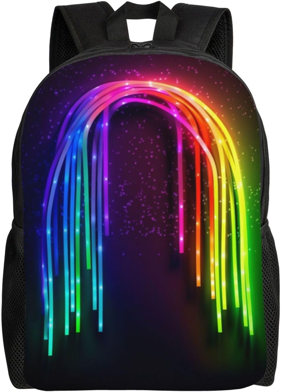 FJWSLCH Rainbow Neon Backpack for Women Men Laptop Backpack 16.1 Inch Computer Bag Casual Daypack for Travel, Black, One Size, Travel Backpacks image number 4