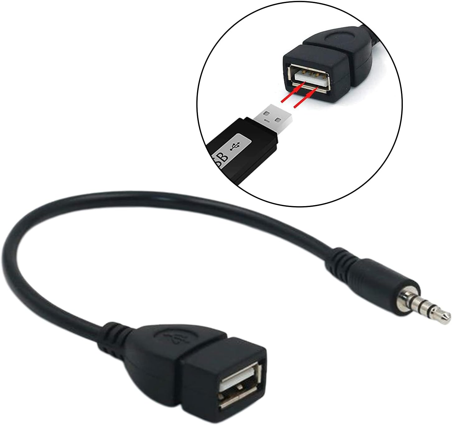 KESOTO AUX to USB 3.5Mm Male Aux Audio Plug to USB Female Converter Cable Cord Converter Cable, Black image number 3