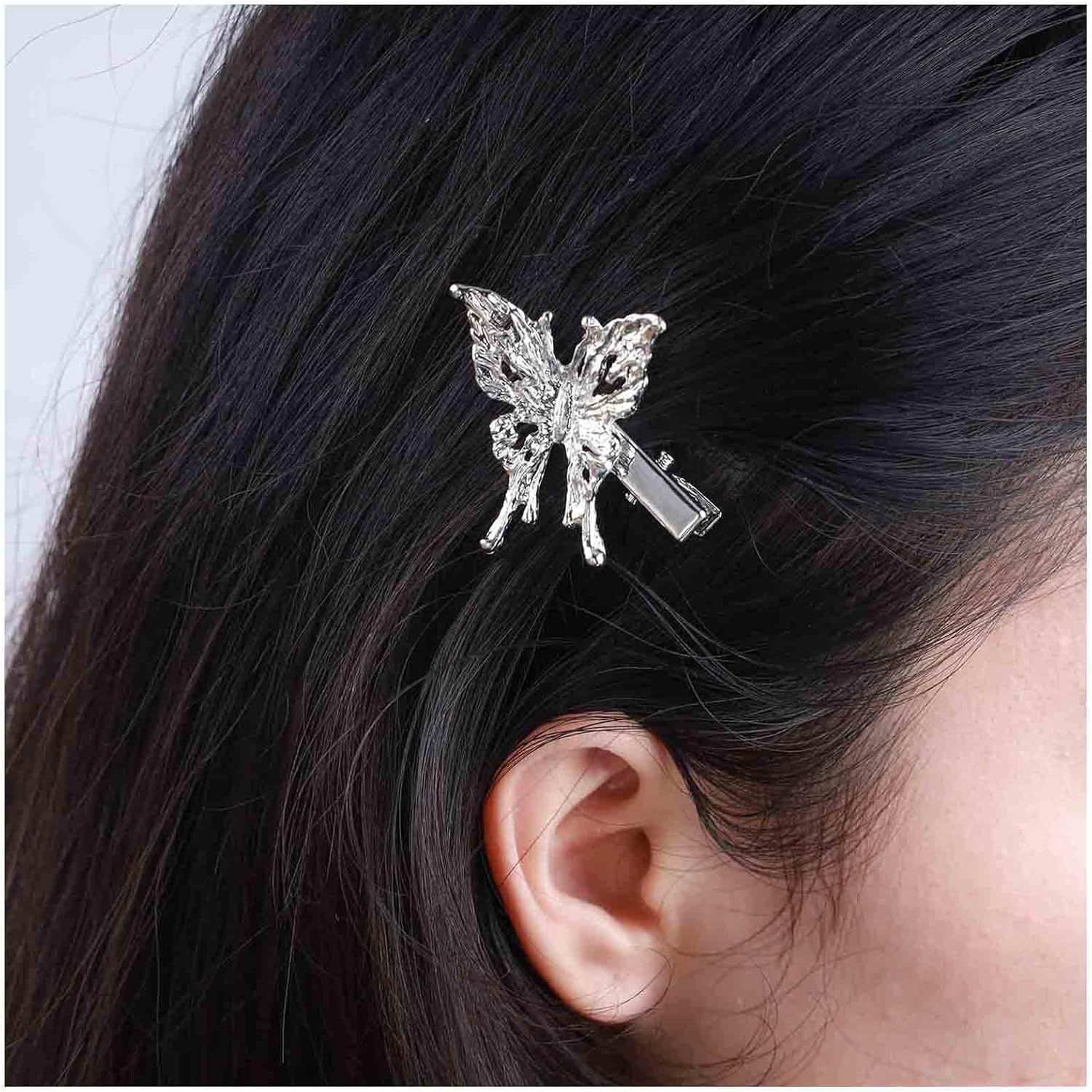 Yheakne Boho Butterfly Hair Clip Emerald Butterfly Hair Clip Silver Clip Butterfly Hair Clip Headpiece Decorative Hair Accessories for Women and Girls Headwear (Without Crystal) image number 2