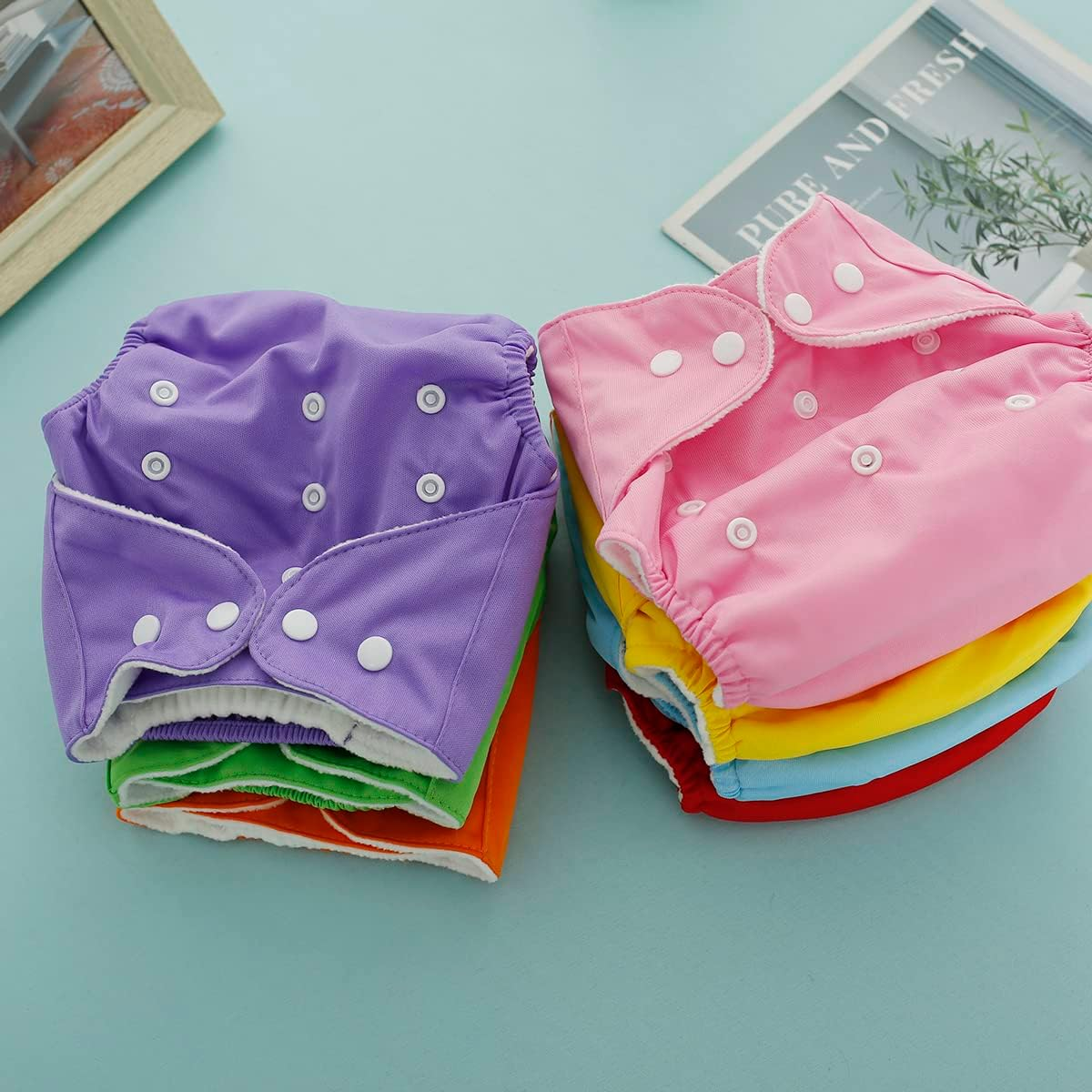 7Pcs Baby Cloth Nappies Reusable Pocket Nappy Washable Adjustable Cloth Diapers Super Absorbent Cloth Nappies Multi-Color Comfortable Cloth Diapers for Baby Infants Boys Girls image number 5