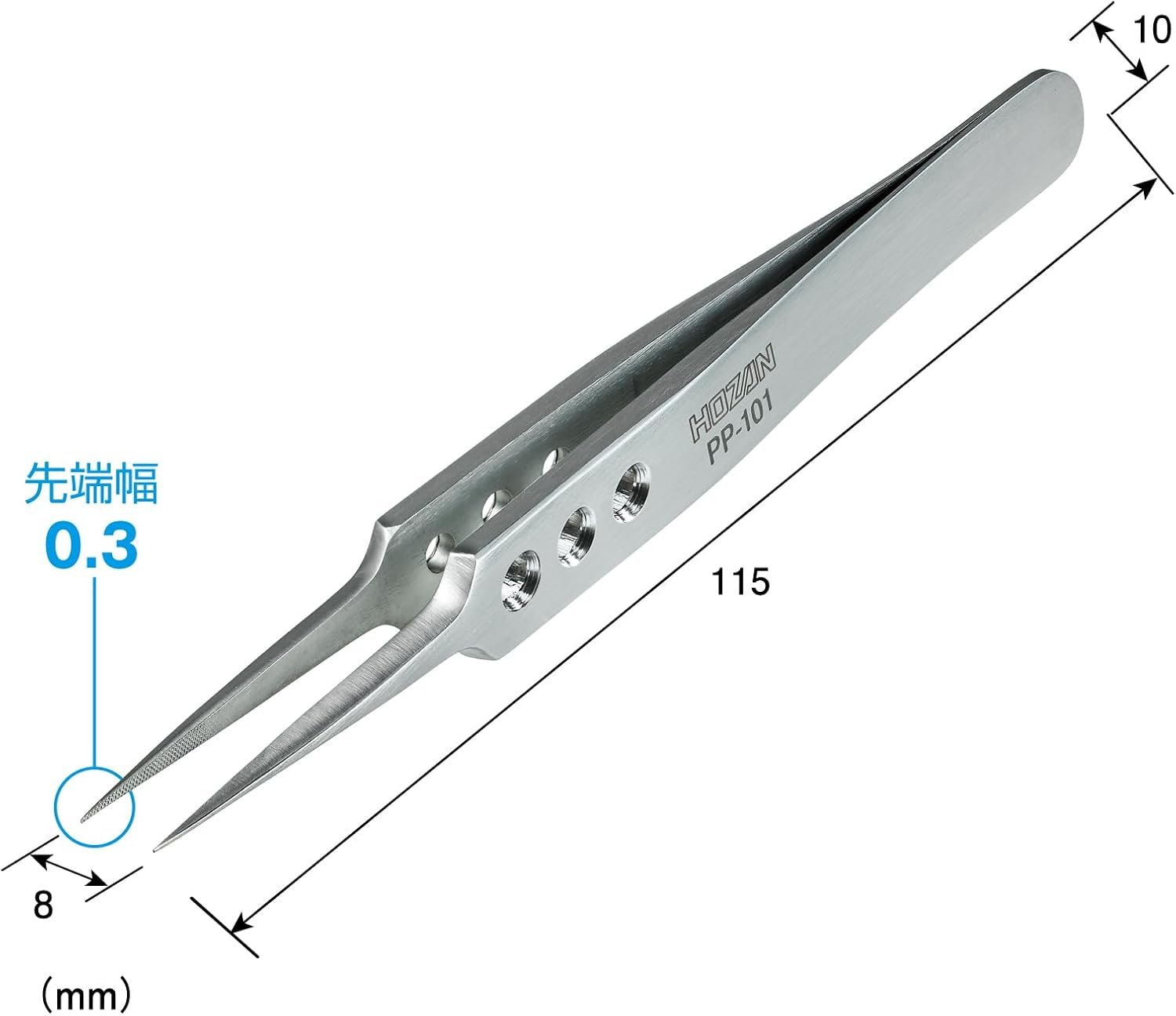 Hozan (HOZAN) Tweezers (Tweezers) Thick Finished Thickness 2.8Mm Tip Width 0.3 Mm PP-101 image number 1