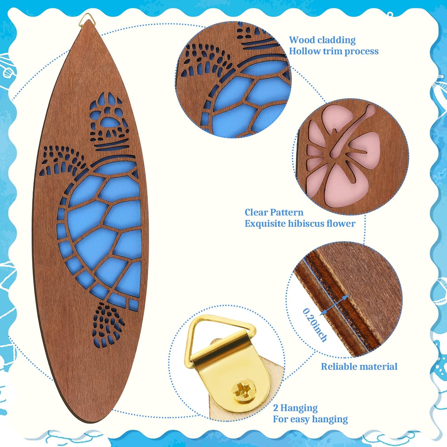 Tatuo 3 Pcs Surfboard Wall Decor Surfboard Hanging Sign Available in Sizes Summer Backdrop for Party Tropical Beach Room Decor Wooden Decoration for Hawaiian Luau(Retro,11.81 X 3.31 X 0.2 Inch) image number 3