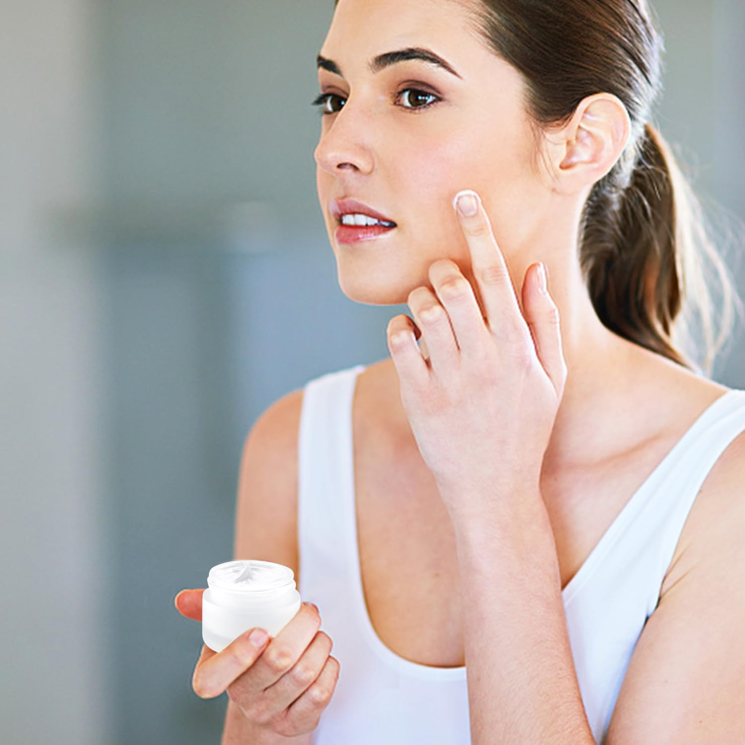 12 Pack 15G/0.5 Oz Frosted Glass Cream Jar Cosmetic Sample Jar Empty Makeup Container Refillable Travel Pot Jar for Lotion Cream Cosmetics Ointments image number 5