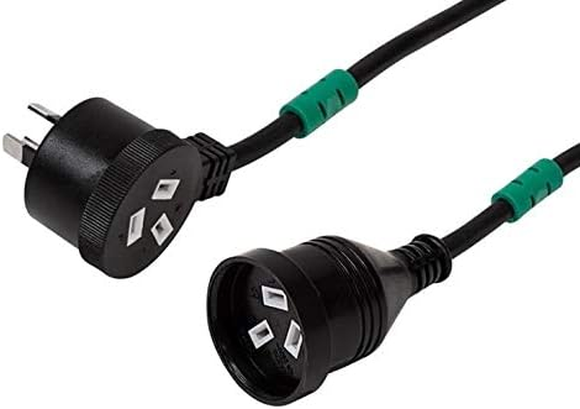 Piggyback Extension Power Cord - Black - Colour Coded Rings by Length - 1M