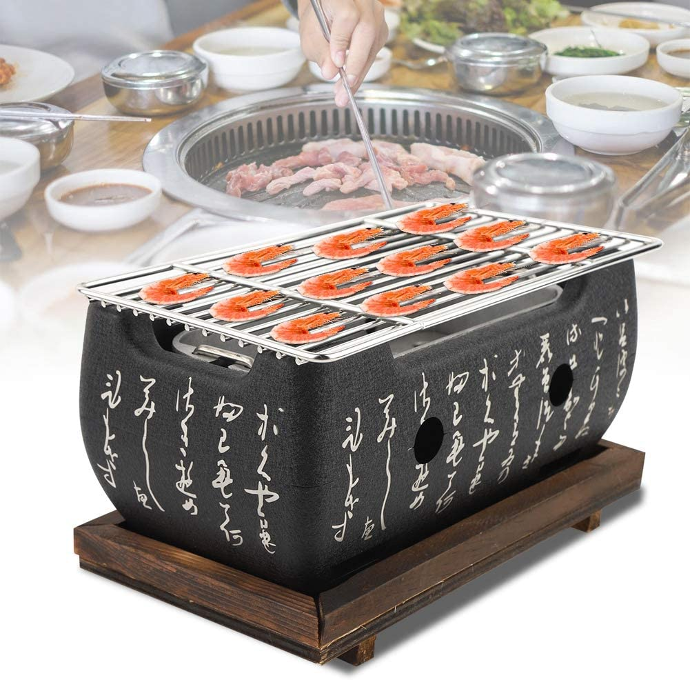 Japanese Style BBQ Grill, Portable Japanese Barbecue Japanese Barbecue Grill with Insulated Wooden Pallet, Charcoal Stove Yakitori Grill Rectangular Furnace for Camping Traveling image number 4