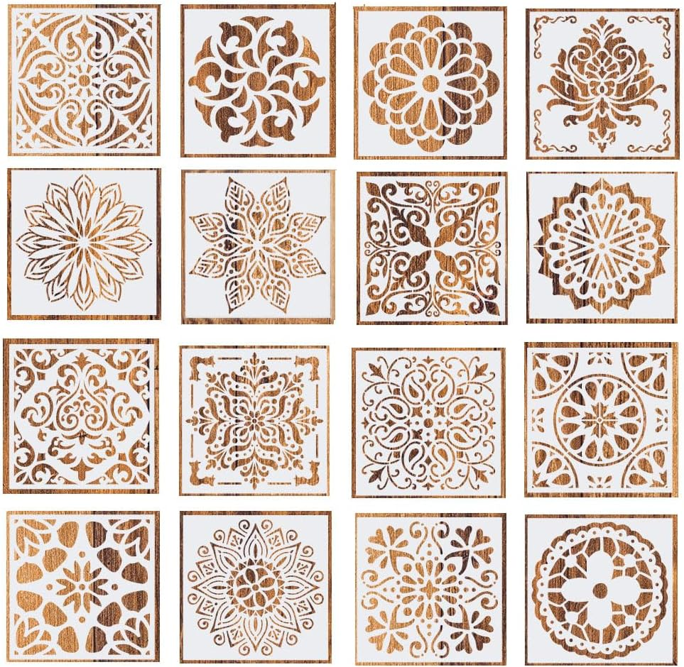 16 Pcs Reusable Painting Stencils for Drawing Scrapbooking Tracing Diypainting Art Scrapbook Floor Wall Furniture Fabric Decors, 15X15 Cm 16 Patterns image number 3