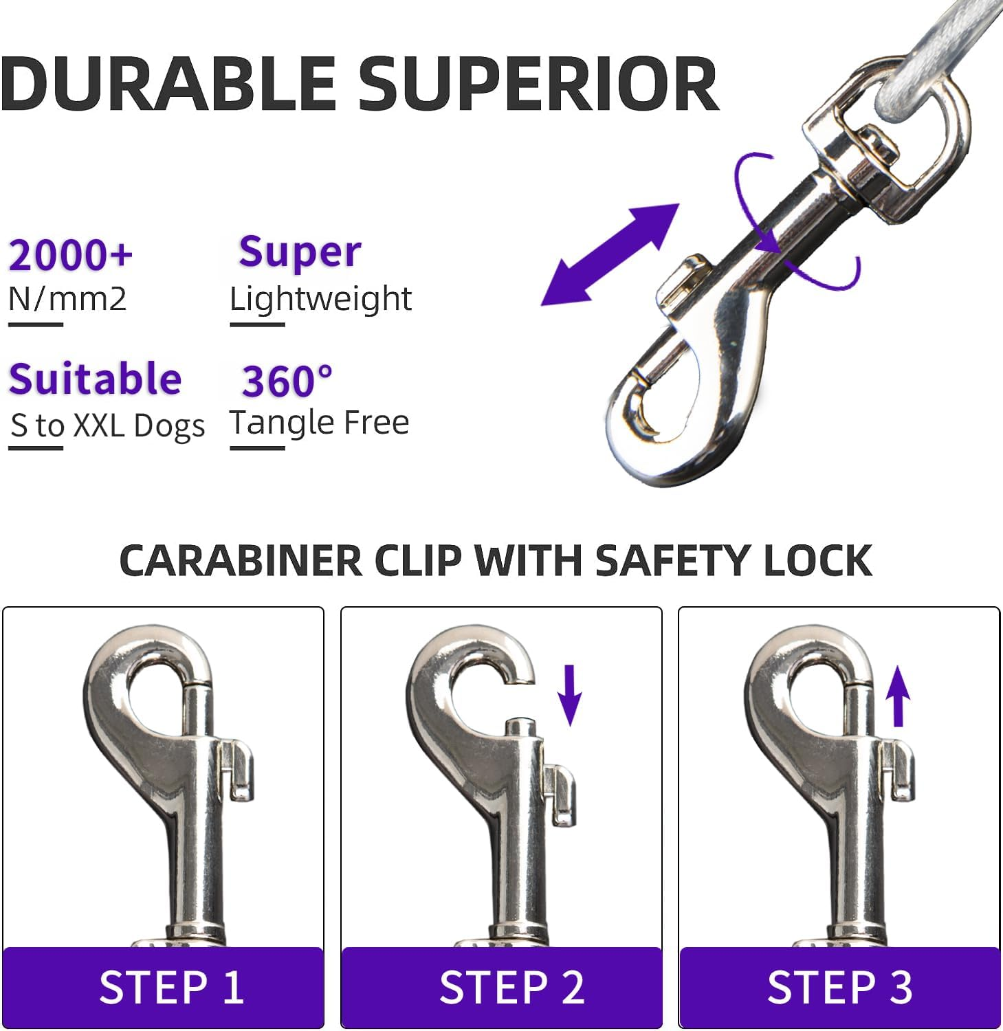 10Ft Tie Out Cable for Dogs up to 350LBS - Rust Proof Training Cable for Yard and Camping image number 6