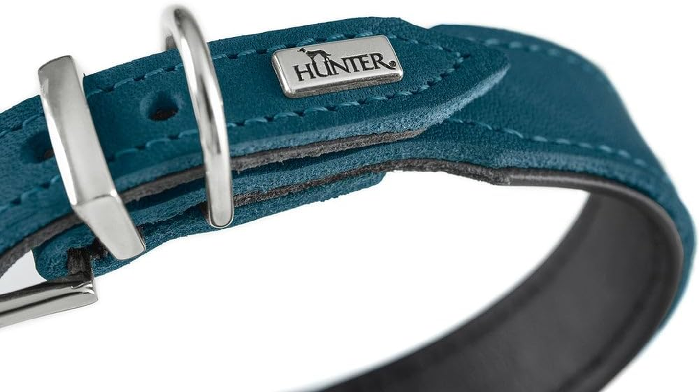 HUNTER Malta Dog Collar Petrol, Made of Oiled Soft Cowhide Leather, Soft Cowhide, Hardwearing, Brilliant Colours, Handmade, Made in Germany, Size: 37 image number 3