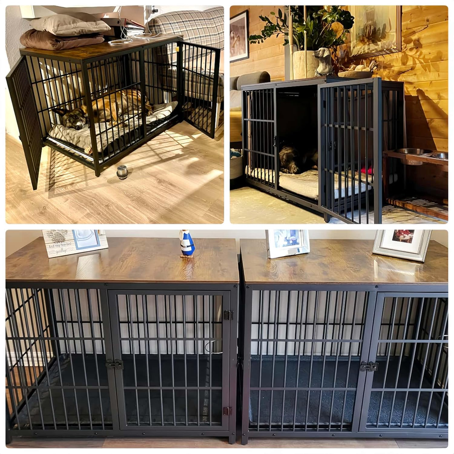 Bingopaw Wooden Dog Crate Indoor: 42Inch Furniture Style Extra Large Pet Cage Pet Kennel End Table with Three Doors and Removable Tray for Large Dogs Black image number 6