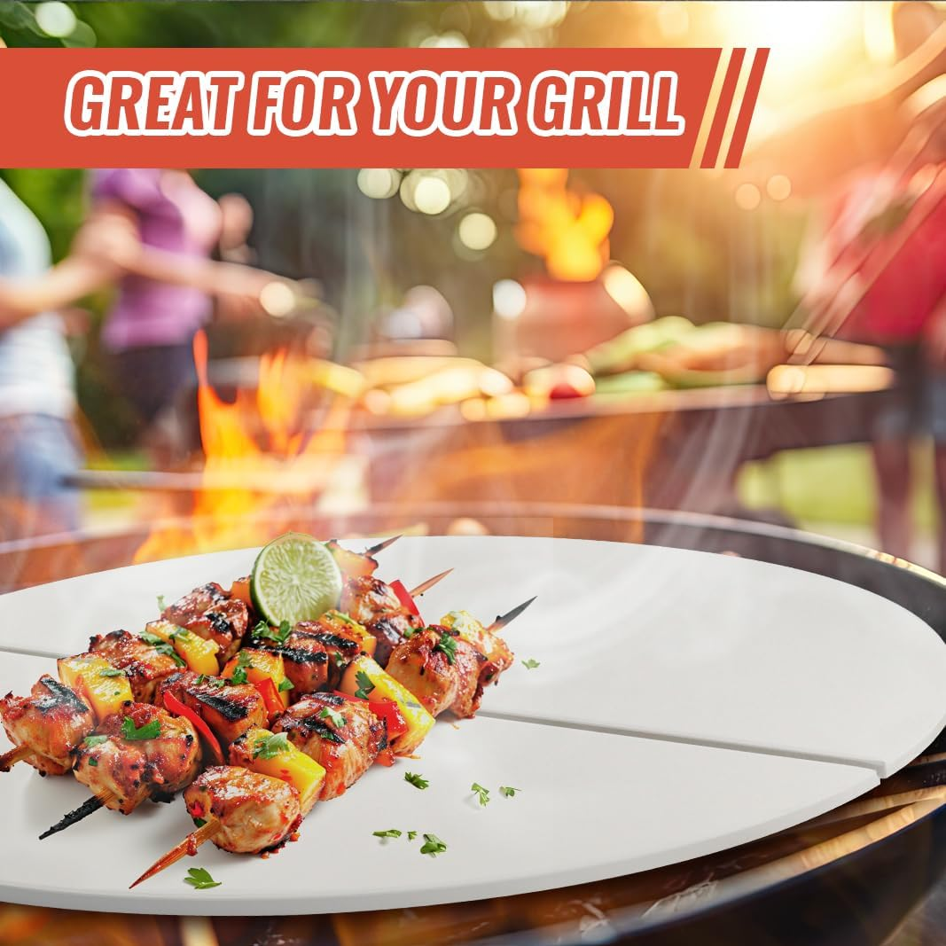 15 Inch Half Moon Ceramic Heat Deflector Plates for Kamado Joe Classic I, II, Iii,Big Green Egg Grill Parts, 2-Pack,White image number 3