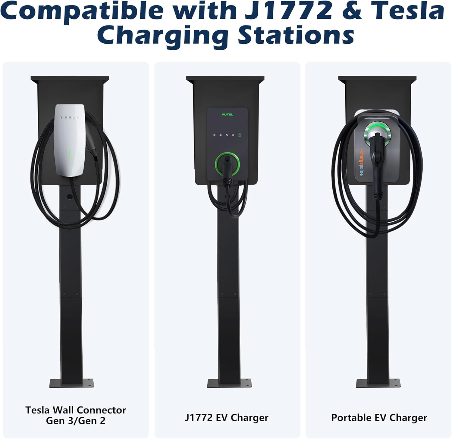 Ufixed Outdoor EV Charger Pedestal with Roof for Tesla Wall Charger & Mobile Connector, EV Charging Stand Post | Heavy Duty, Easy to Install, Durable image number 3