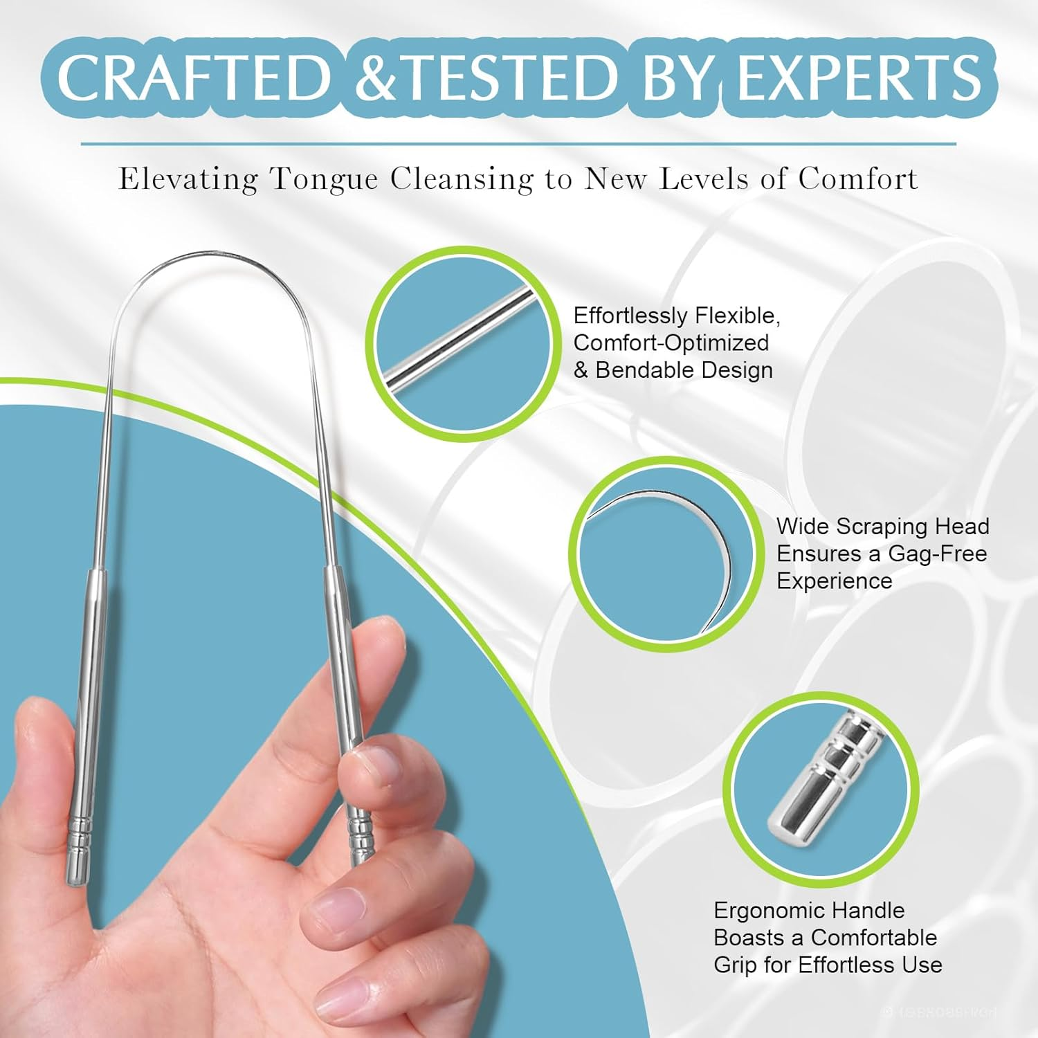 Tongue Scraper for Adults (2 Pack), Metal Tongue Scraper, Tongue Cleaner for Oral Care and Hygiene, Easy to Use, Tongue Scrubber, Help Your Oral Hygiene (With 2 Cases) image number 5