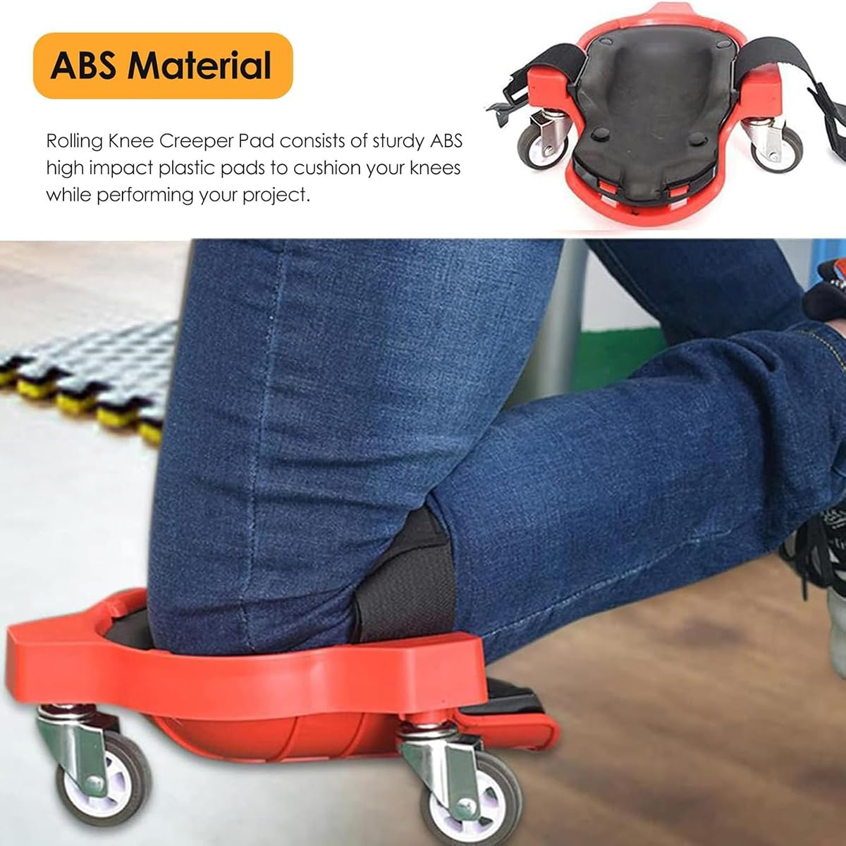 AIMALL Rolling Knee Pad with Universal Wheels Ergonomic Kneeling Mat for Bricklayer Floor Tile Car Repair Gardening Red Black Nylon ABS Metal 8.7In X 3.5In X 11.6In image number 4