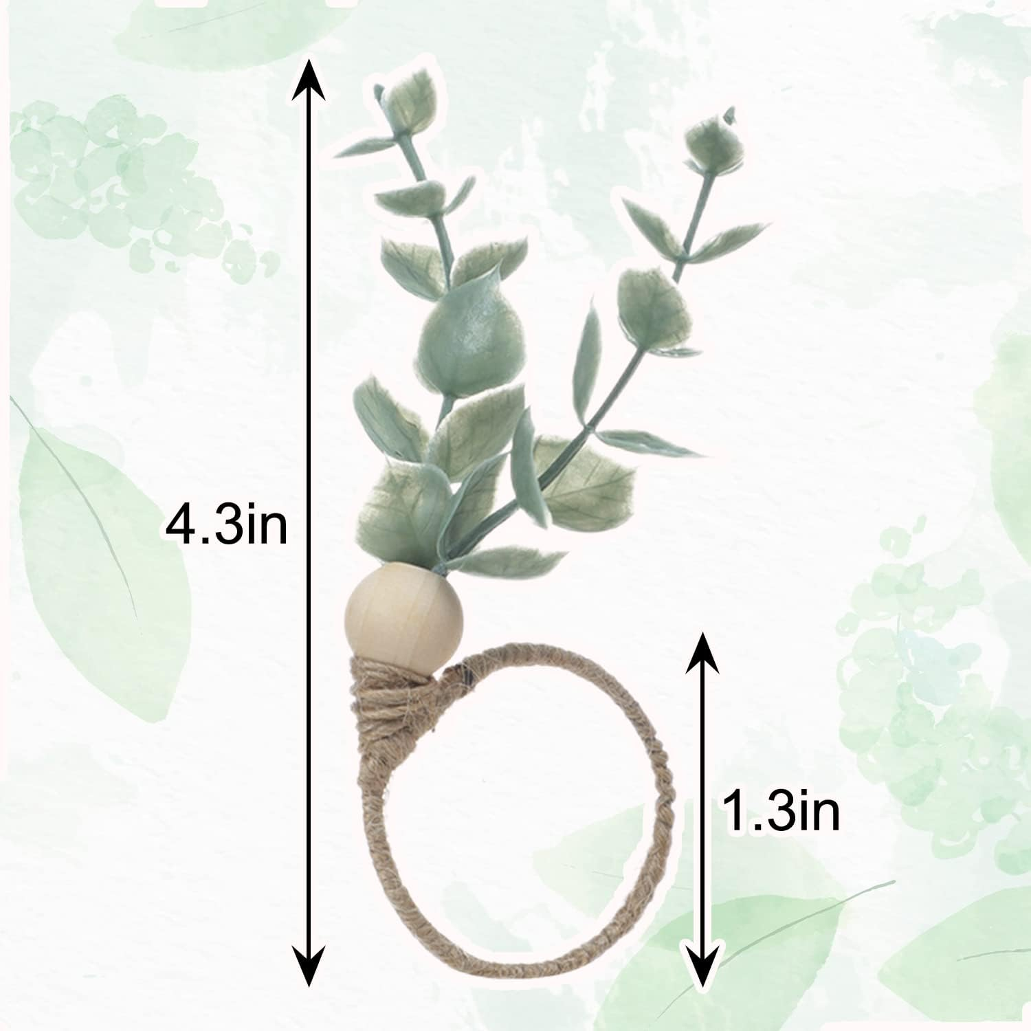Eucalyptus Napkin Rings Set of 12 - Green Leaf Spring Wood Bead Rustic Rings for Christmas, Wedding, Thanksgiving, Easter Table Decoration image number 6