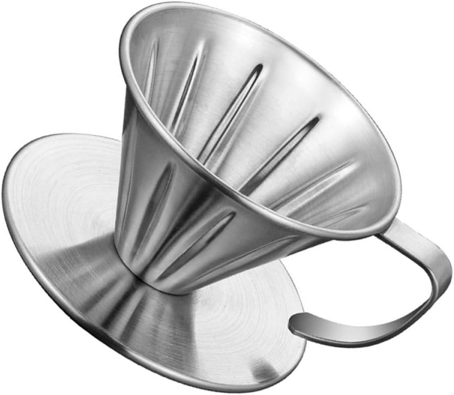 GLEAVI Stainless Steel Coffee Filter Cone Drip Filter with Handle and Base, Small Manual Coffee Strainer Funnel for Home Brewing and Tea Brewing