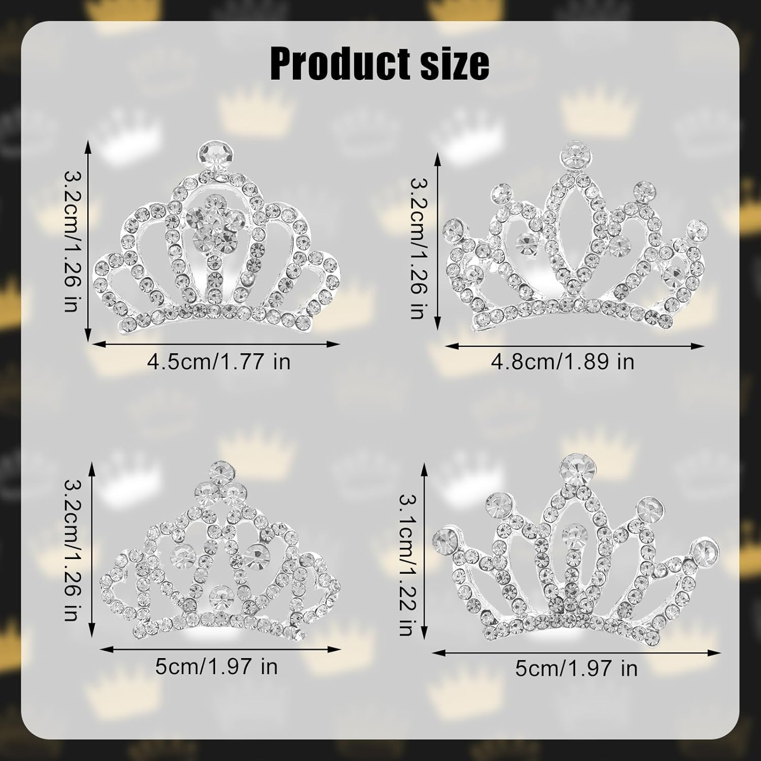 4Pcs Small Crowns, Zinc Alloy Rhinestone Mini Princess Crown Hair Clip Silver Shiny Hair Accessories for Women Birthday Wedding Cake Decoration Princess Costume Halloween image number 5