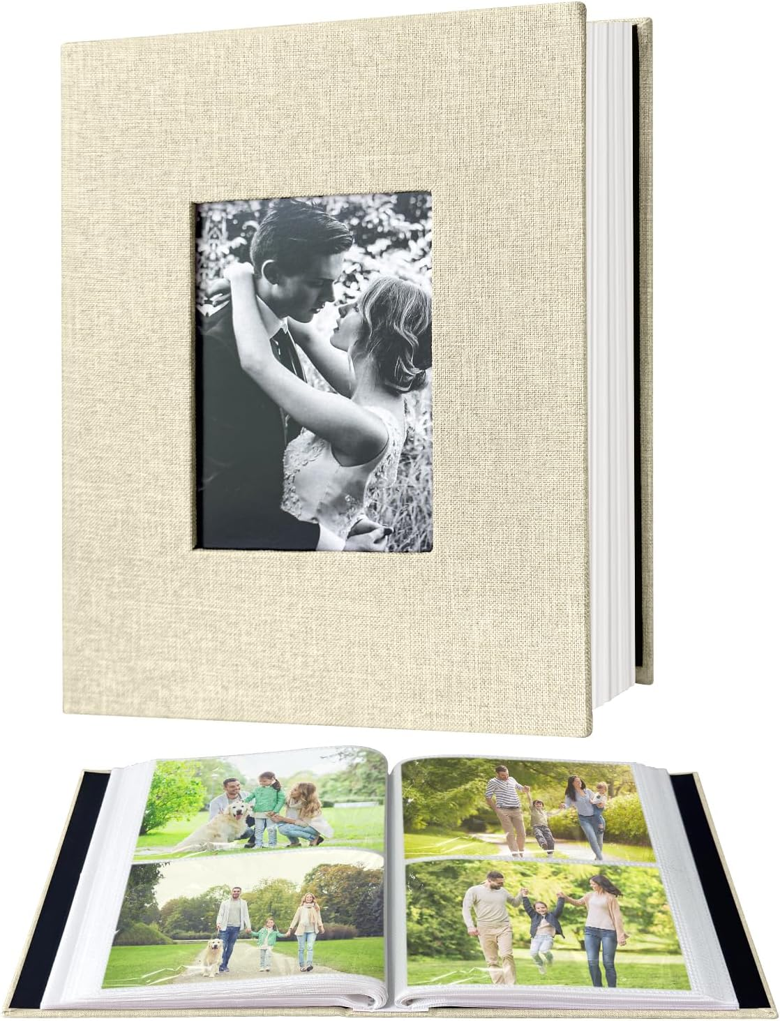 200-Pocket Photo Album 4X6 - Slip-In Picture Album with Linen Cover & Display Window, Vertical Photo Book for Wedding, Family, Baby, Anniversary & Vacation Memories (Holds 200 Photos)