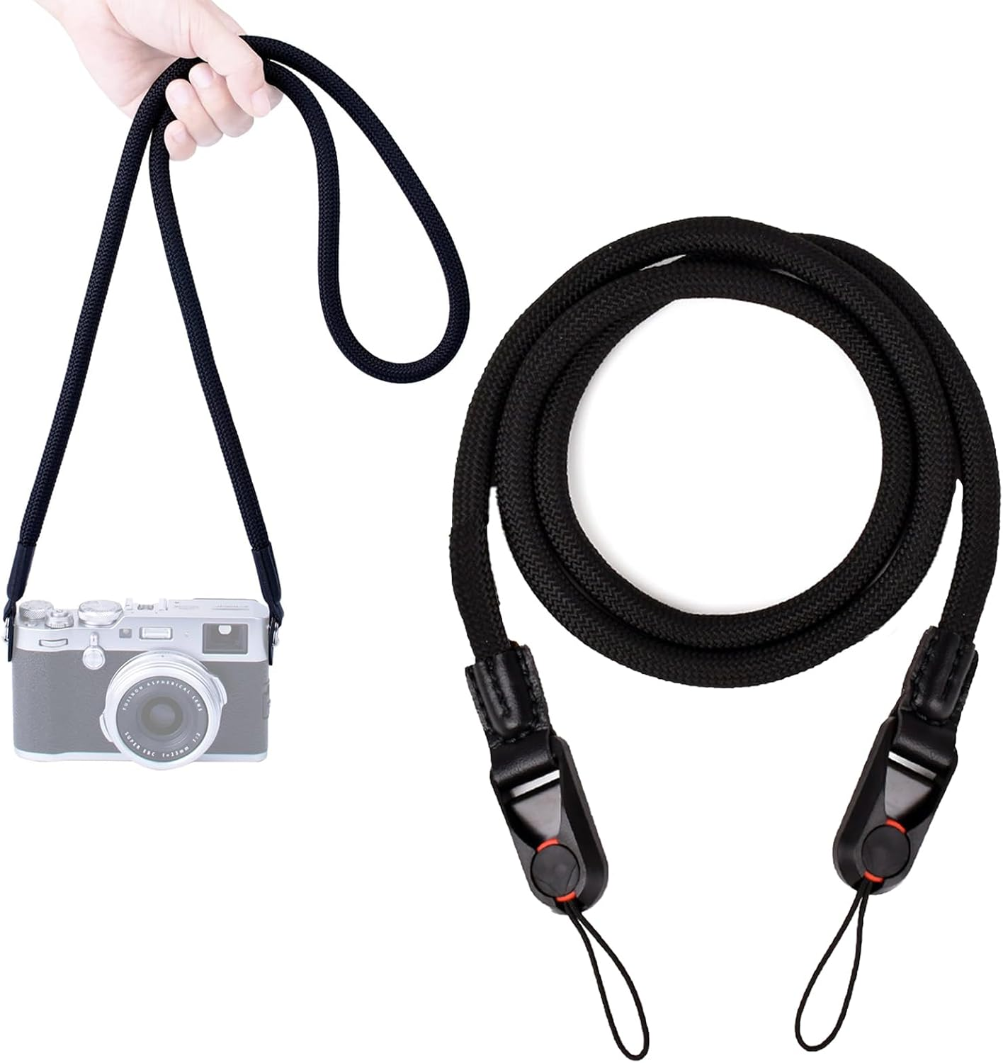 Mohito Camera Shoulder Strap, Climbing Rope, Neck Strap, Suitable for Digital and Mirrorless SLR Cameras, Polyester Material, Abrasion-Resistant and Scratch-Resistant, Washable (Black), Ferrous, One image number 2