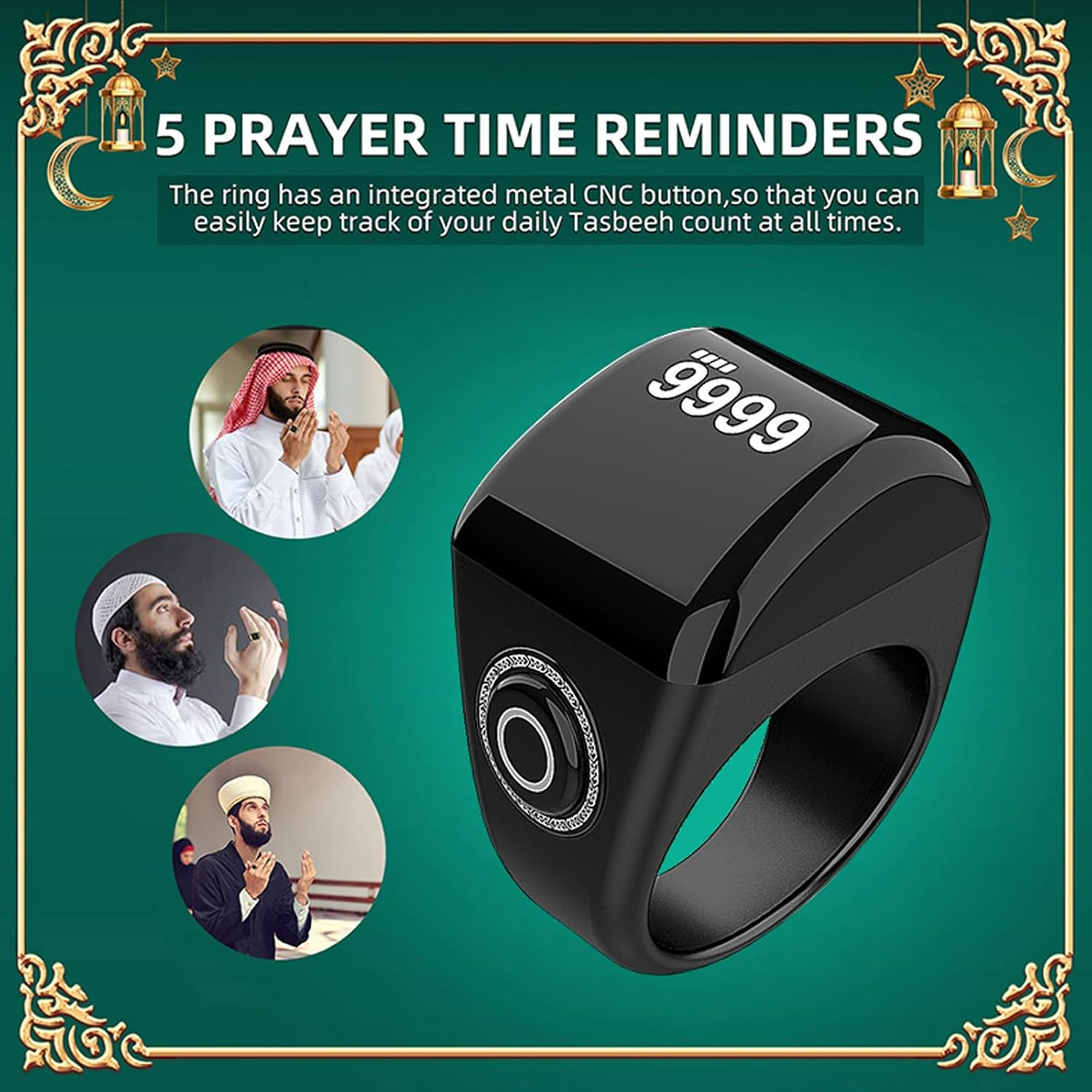 YUENTOEN Smart Ring Counter, Tasbih Counter Smart Ring, Digital Electronic Smart Tally Counter, APP Support, Prayer Reminders, Easy Count(Black, 20Mm) image number 1