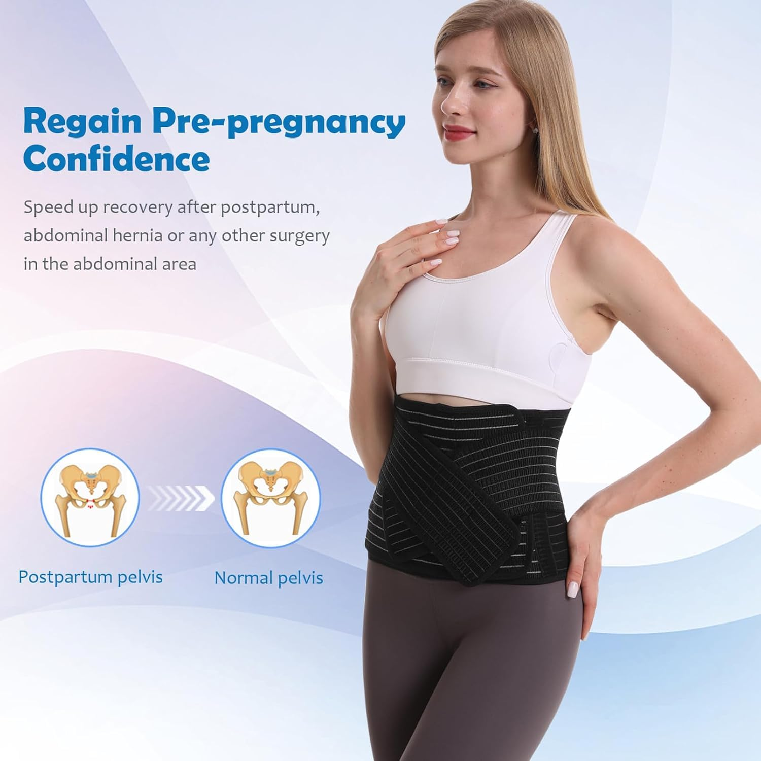 OWNKING Postpartum Belly Band, Adjustable Abdominal Binder with Upgraded Lumbar Support, Post Surgery Belly Wrap, Double Compression Natural Delivery & C Section Recovery Waist Pelvis Belt, L/XL image number 2