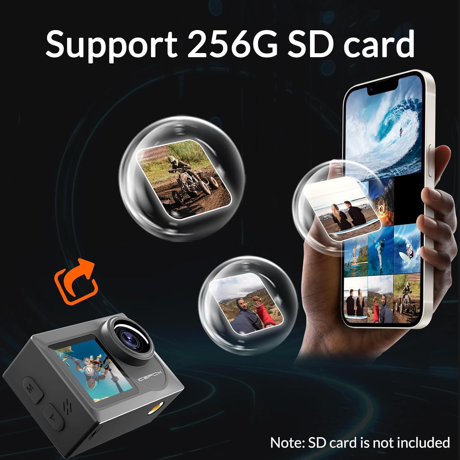 Icefox 4K 60FPS 20MP Sports Camera, Waterproof Camera with EIS Stabilization, 5X Zoom, Wifi Remote Control and Photo/Video Editing App, Ideal for Cycling, Diving and Swimming image number 4