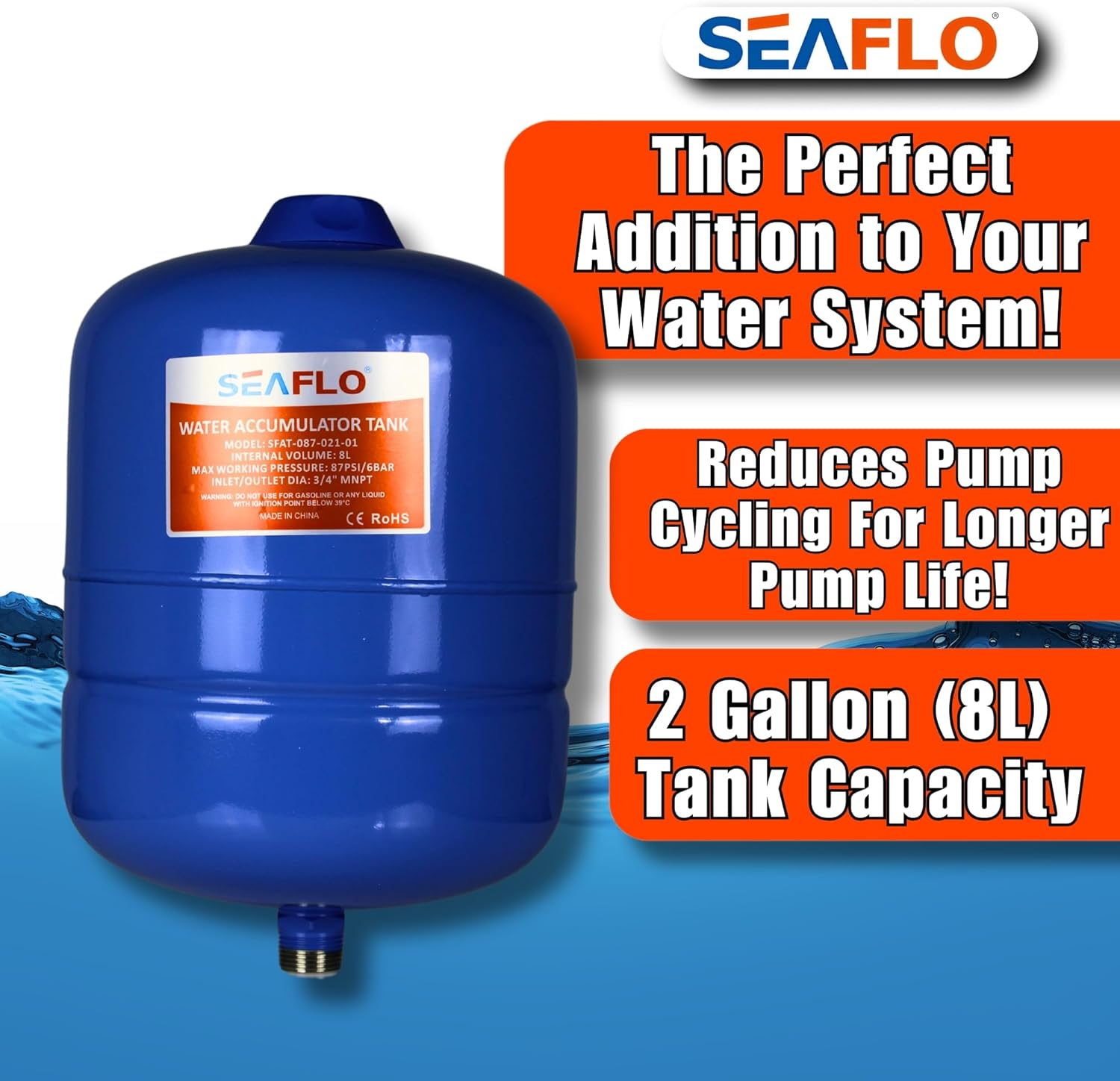 SEAFLO Pre-Pressurized Accumulator Tank (2 Gallon) image number 4
