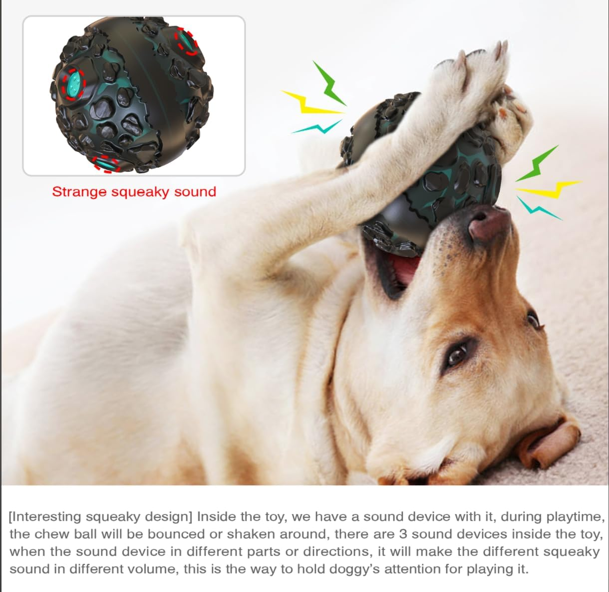 CYBERNOVA Interactive Durable Dog Ball Toys,Dog Chew Ball, Fun Squeaky Sound Ball for Small Medium Large Breeds (Black+ Lake Blue) - Black+ Lake Blue image number 4