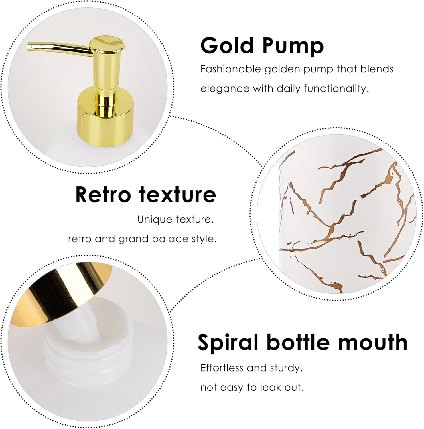 DODAMOUR 2 Pack Glass Soap Dispenser with Gold Pump, 410 ML Aesthetic Soap Pump Bottle Set, Decorative Refillable Liquid Dispensers for Vanity, Kitchen Sink, or Bathroom Countertop (Black, White) image number 5