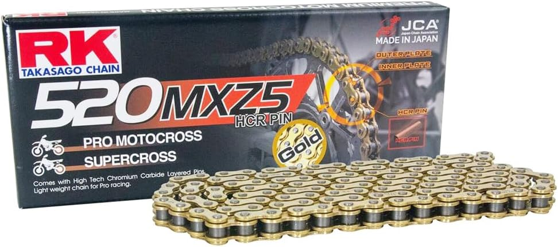 RK Racing Chain GB520MXZ5-120 Gold 120 Link Heavy Duty Racing Chain with Connecting Link