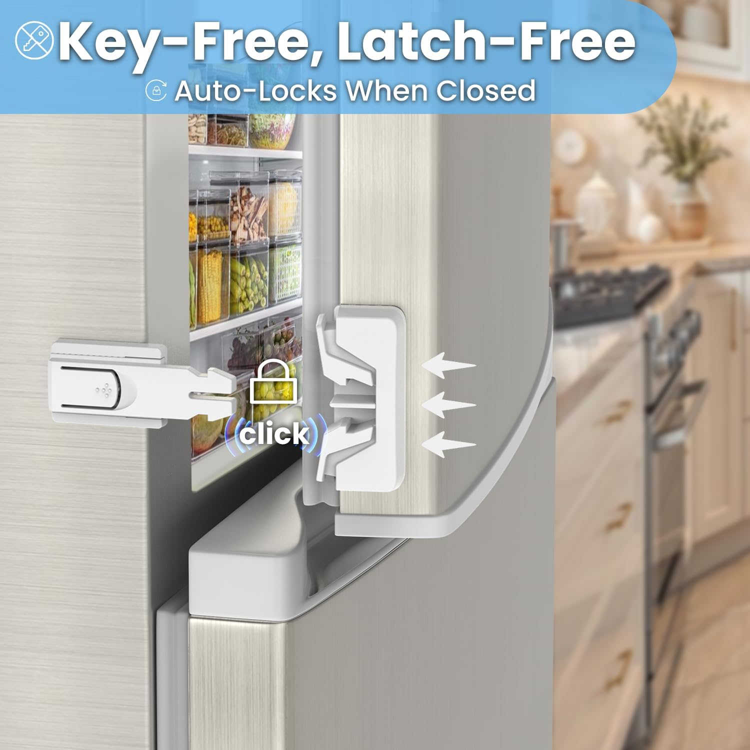 Refrigerator Fridge Freezer Door Lock for Kids and Aging Seals, Child Proof Refrigerator Latch Lock to Keep Door Closed, No Tools Required and Easy Installation image number 3