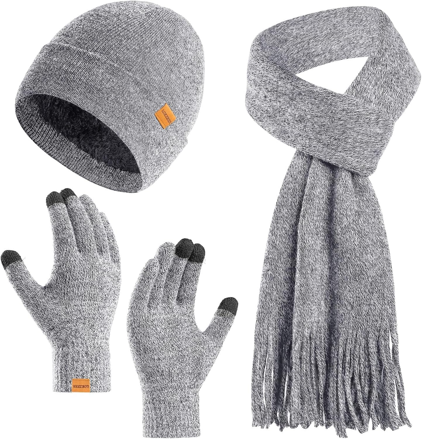 LOKZEER Winter Hat Gloves Scarf Set for Women: Knit Beanie with Fleece Lining, Touchscreen Thermal Gloves, Warm Soft Knitted Scarf 3Pcs Winter Accessories Gift Set - One Size