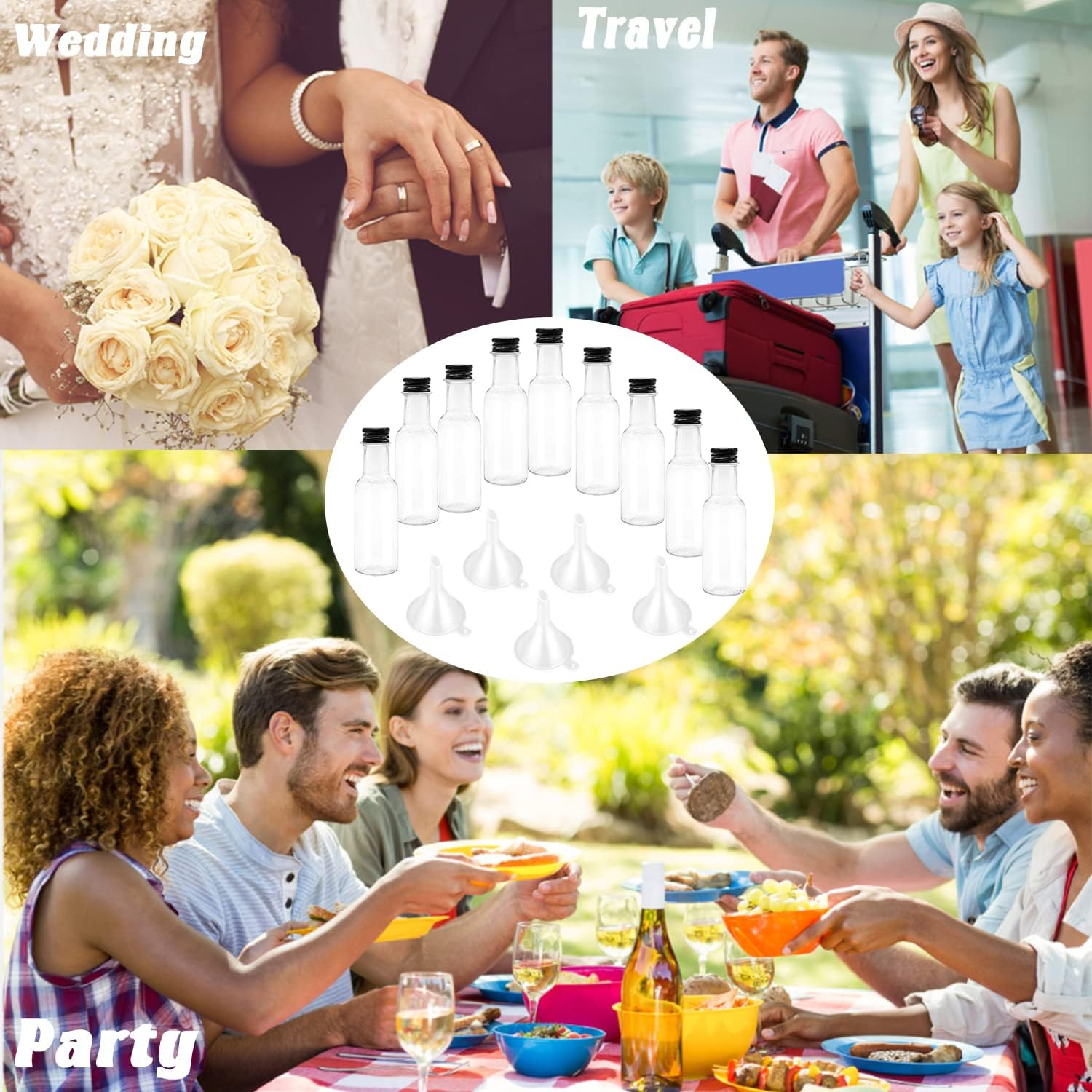 Qiuttnqn Mini Liquor Bottles,50 Pack Empty Spirit Bottles with Black Cap,1Oz/30Ml Alcohol 20 Funnels,Miniature for Weddings,Party Favors image number 3