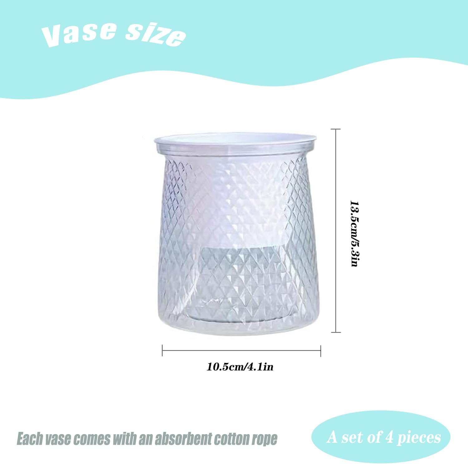 4 PCS Self-Watering Hydroponic Planters with Wick Rope, Self Watering Plant Pot with Reservoir, Indoor Clear Plastic Flowers Pots, Automatic Watering Nursery System for Small Plants, African Violet