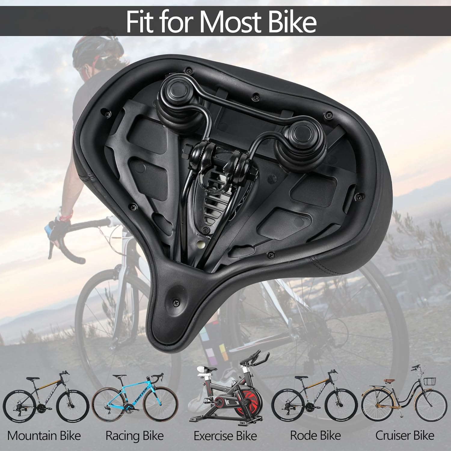 Bike Seat, Bicycle Seat for Men Women,Compatible with Peloton, Spin Bike, Road or Exercise Bikes,Comfort Seat Cushion Mountain Bike Accessories Old Bike Saddle Replacement - Black image number 3