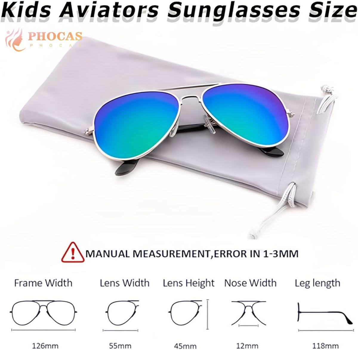 PHOCAS Kids Aviator Sunglasses UV Protection Aviator Sunglasses for Little Girls Boys Age 2-9 FUD180014 image number 6