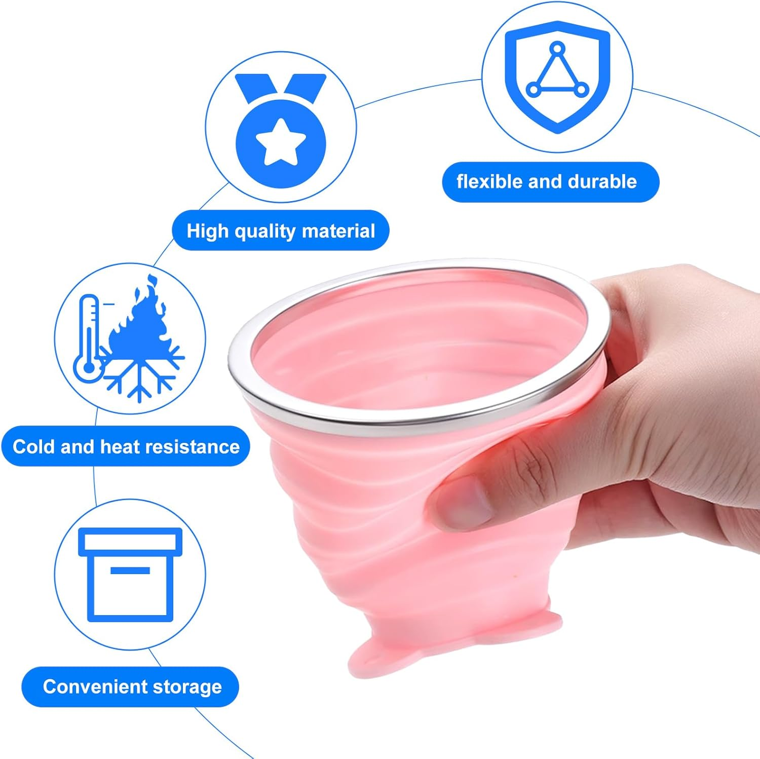 2 Pack Silicone Collapsible Cup with Lid,270Ml Travel Essentials Collapsible Cups, BPA Free Collapsible Travel Mugs, Folding Silicone Cups,Reusable Portable Foldable Cups for Picnic,Camping,Hiking image number 5