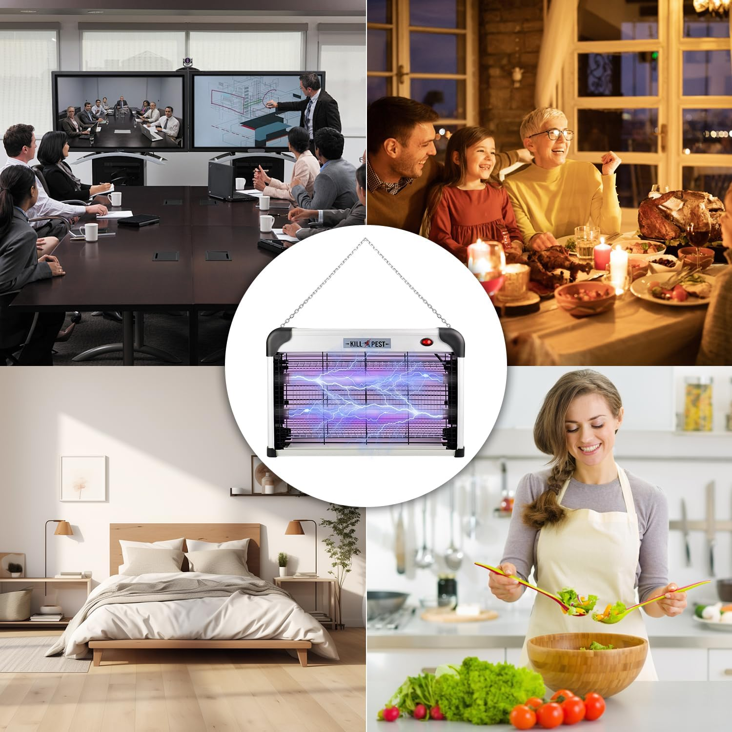 Electric Bug Zapper, 20W Mosquito Zapper Indoor Outdoor, UV Glass Tube Bug Zapper, Flying Insect Killer, Mosquito Killer with Protective Grid, Hanging Insect Trap for Moth, Fly, Insect image number 4