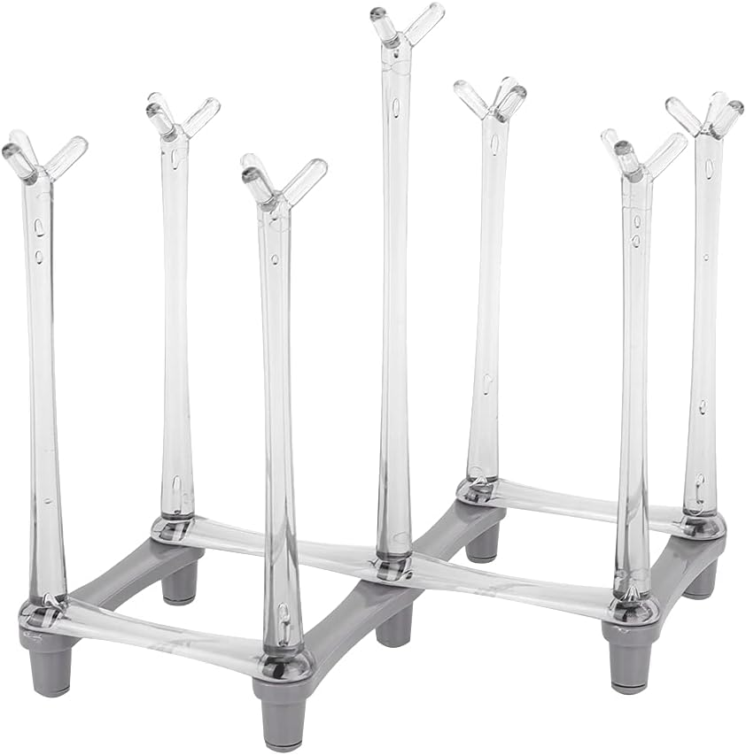 Retractable Cup Drying Rack, Water Bottle Organizer Drinking Glass Tree with Non-Slip Bottom for Kitchen Countertop(Light Grey) image number 1