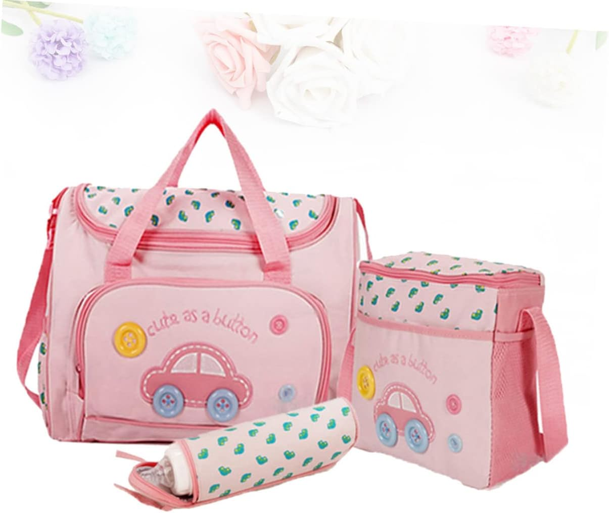 Multi-Function Large Capacity Diaper Bag Set Stylish Mummy Tote Handbag Shoulder Strap Includes Changing Pad Bag Feeding Bottle Car Pattern image number 3